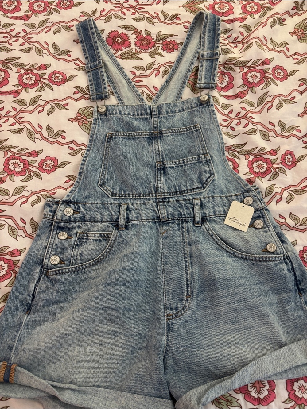Free People Light Blue Denim Short Overalls